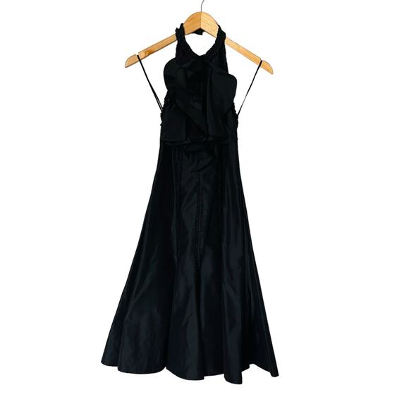 Badgley Mischka Ruffle Halter Midi Dress Size 0 Black - Picture 1 of 6